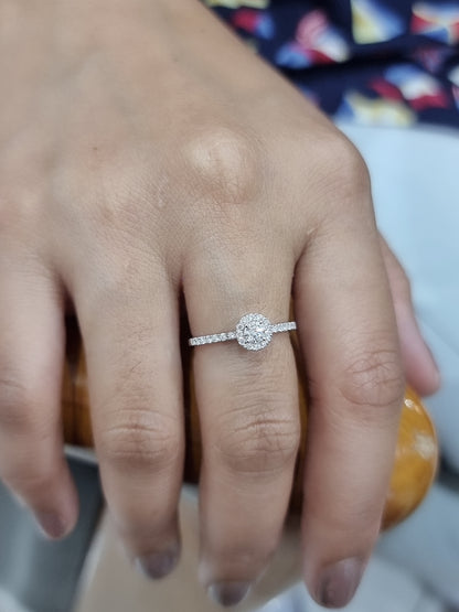 Halo Design Solitaire Diamond Ring In 18k White Gold