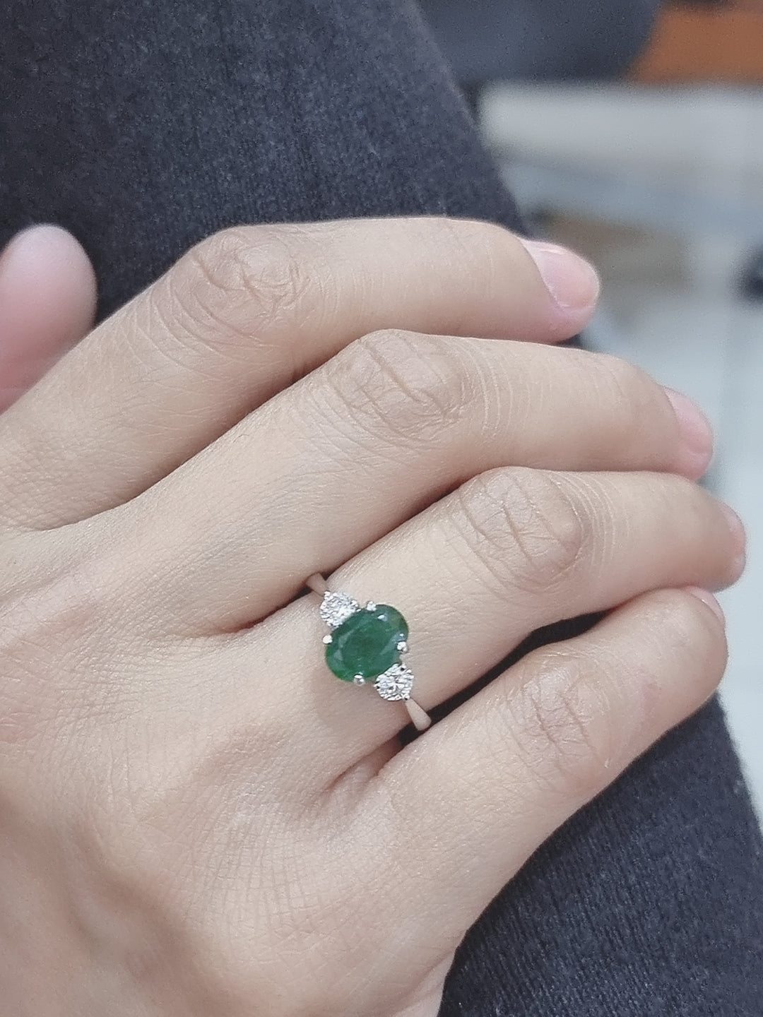 Emerald And Diamond Ring In 18k White Gold