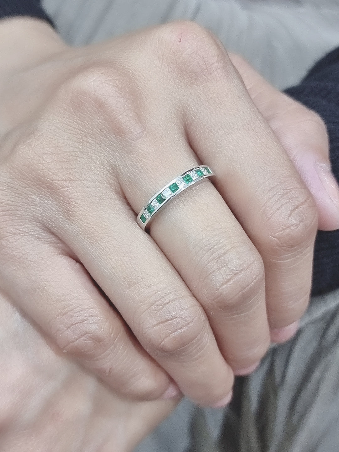 Emerald And Diamond Ring In 18k White Gold