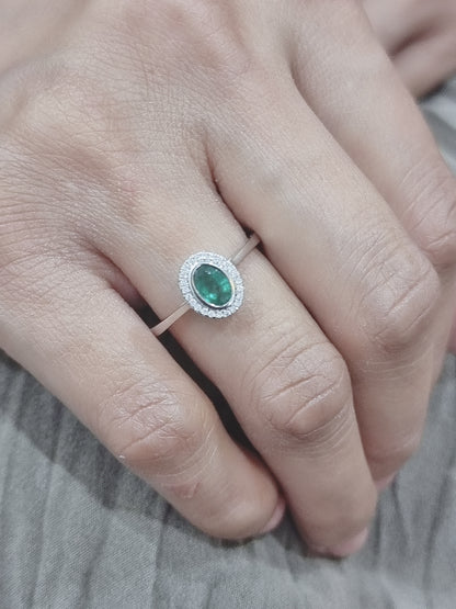 Halo Emerald And Diamond Ring In 18k White Gold