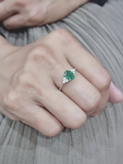 Emerald And Diamond Ring Crafted In 18k White Gold