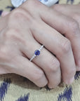 Traditionally Diamonds Are Most Prefered Choice For Engagement Rings. Gemstone Rings Are A Trendy Alternative. Both Diamonds And Sapphires Are Rare And Precious, But The Combination Of Both Not Only Reduces The Cost But Also Make A Gorgeous Ring That Truly Stands Out.  This Marvelous Ring Features A Solitaire Deep Blue Round Cut Sapphire secured In Four Prog, Round Cut Brilliant Diamonds Graduates Flowing Down The Shank Half Way. Eye Catching Design Is Sure To Draw Many Compliments.