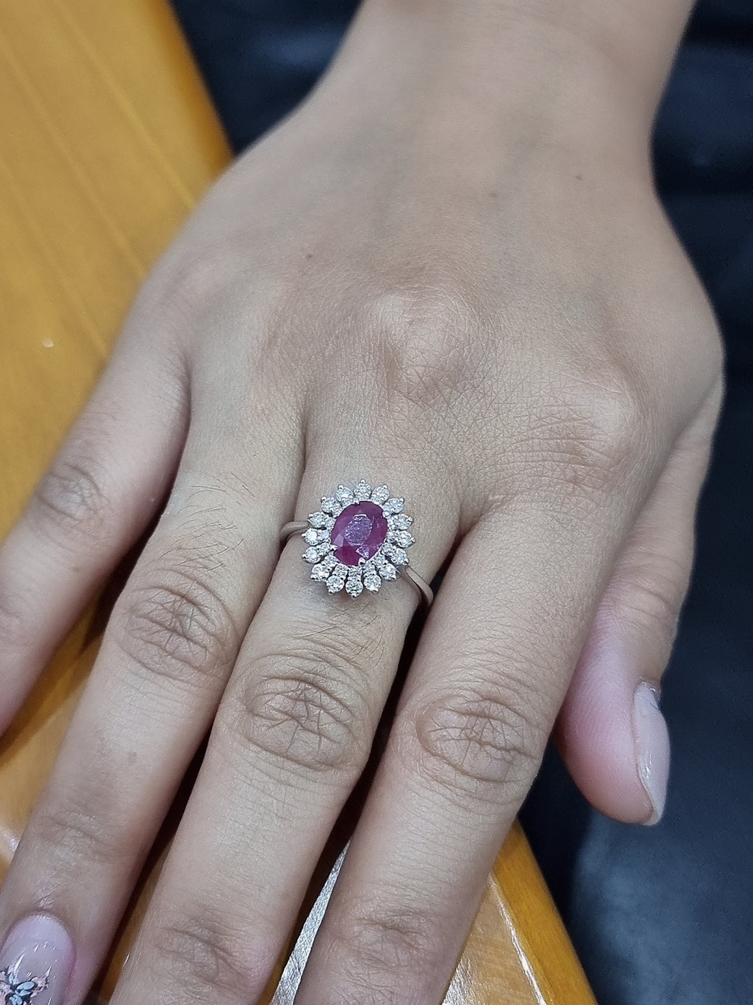 Ruby And Diamond Ring In 18k White Gold