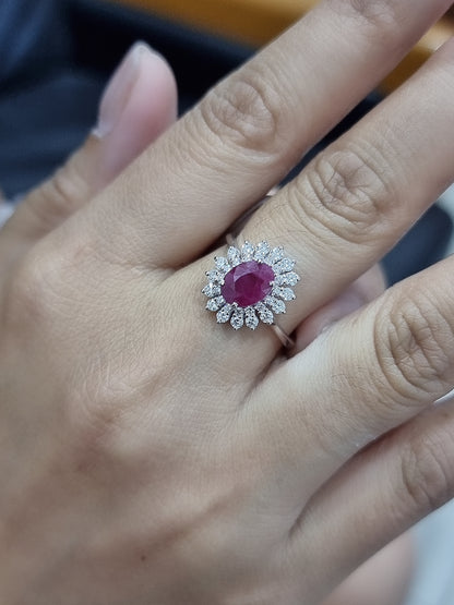 Ruby And Diamond Ring In 18k White Gold