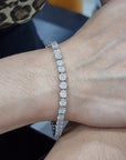 Cluster Set Diamond Tennis Bracelet In 18k White Gold.