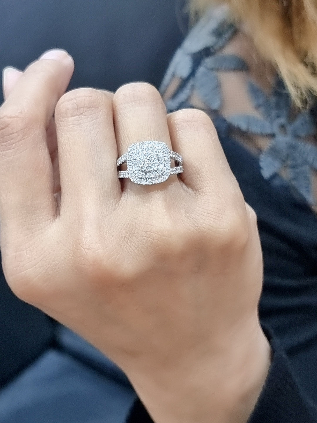 Cluster Diamond Ring In 18k White Gold.