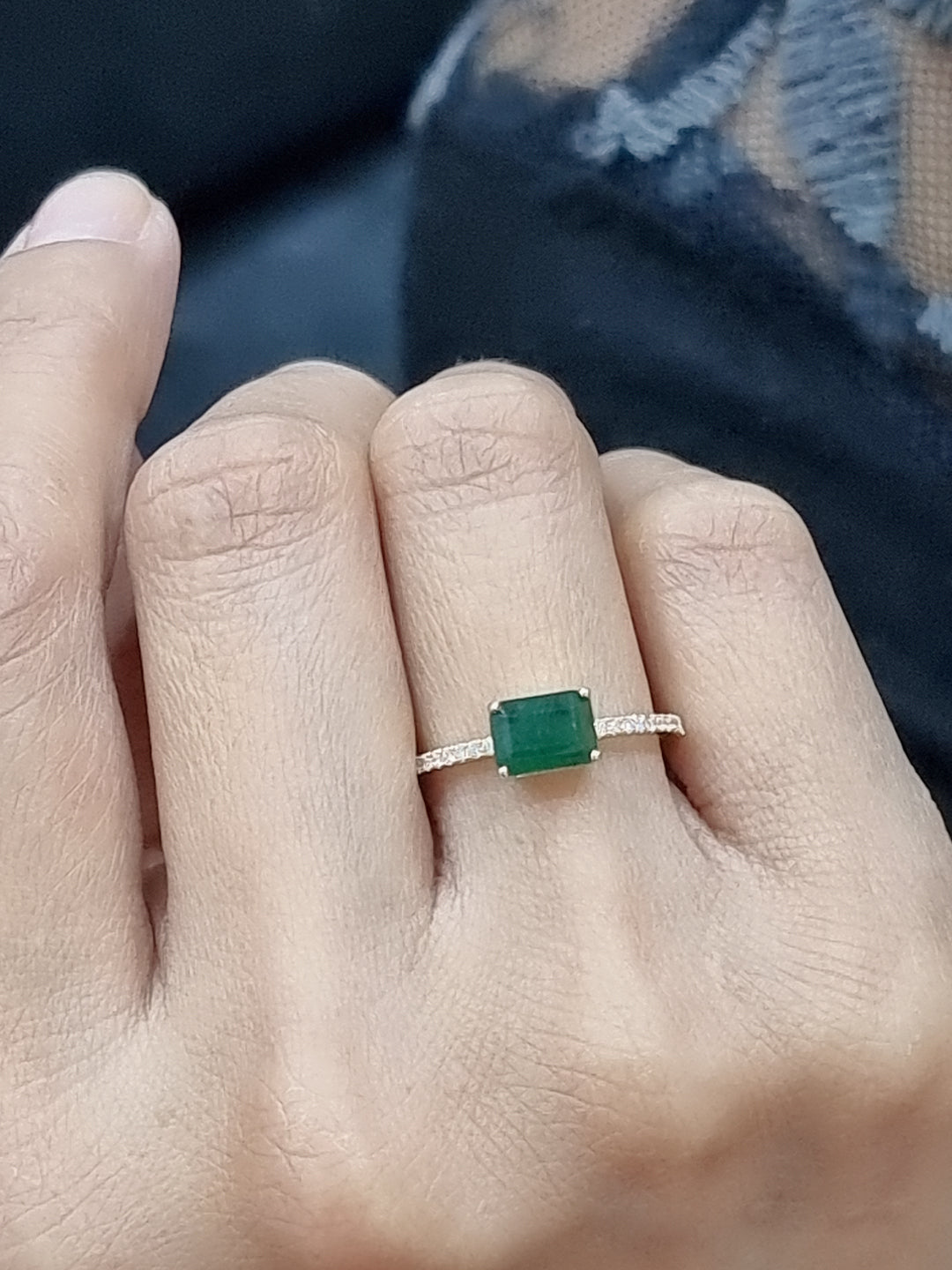 Solitaire Emerald And Diamond Ring In 18k Yellow Gold