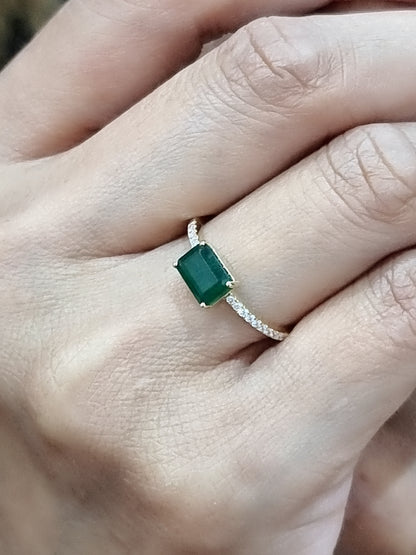 Solitaire Emerald And Diamond Ring In 18k Yellow Gold