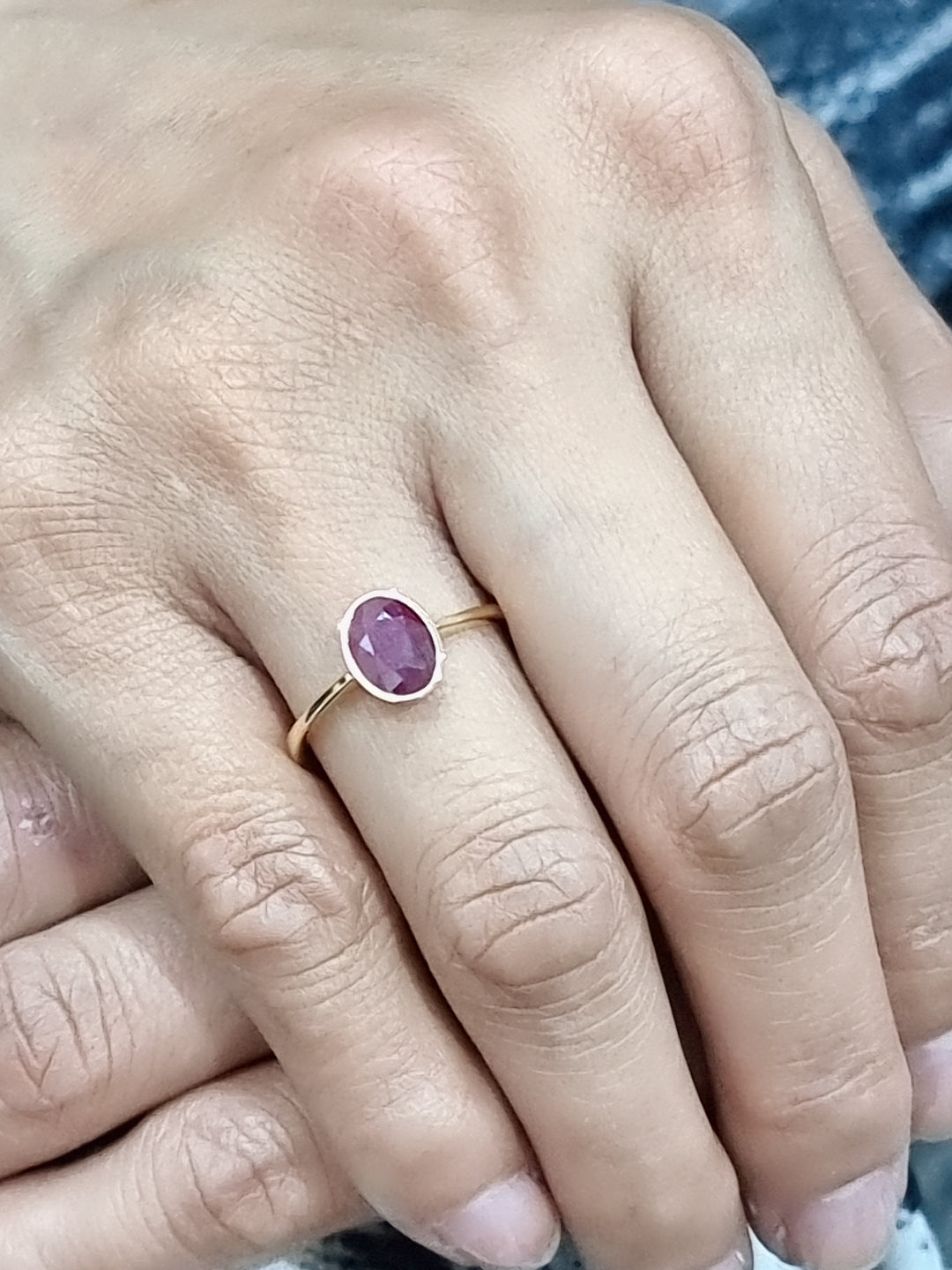 Solitaire Ruby Ring Crafted In 18k Yellow Gold