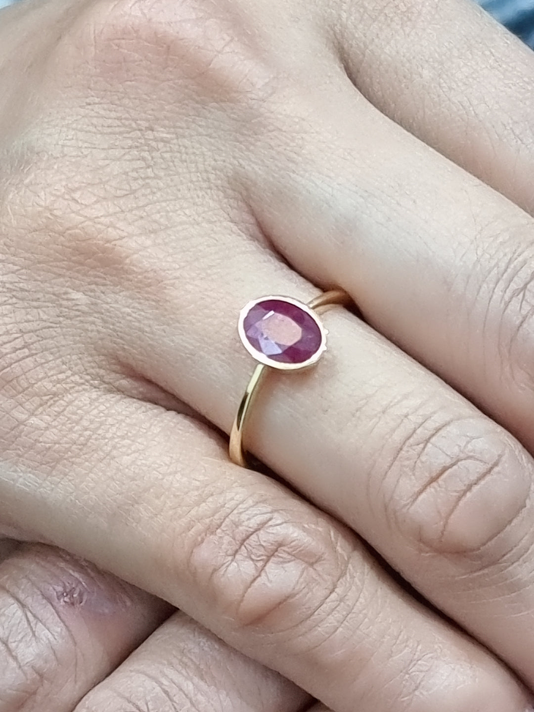 Solitaire Ruby Ring Crafted In 18k Yellow Gold