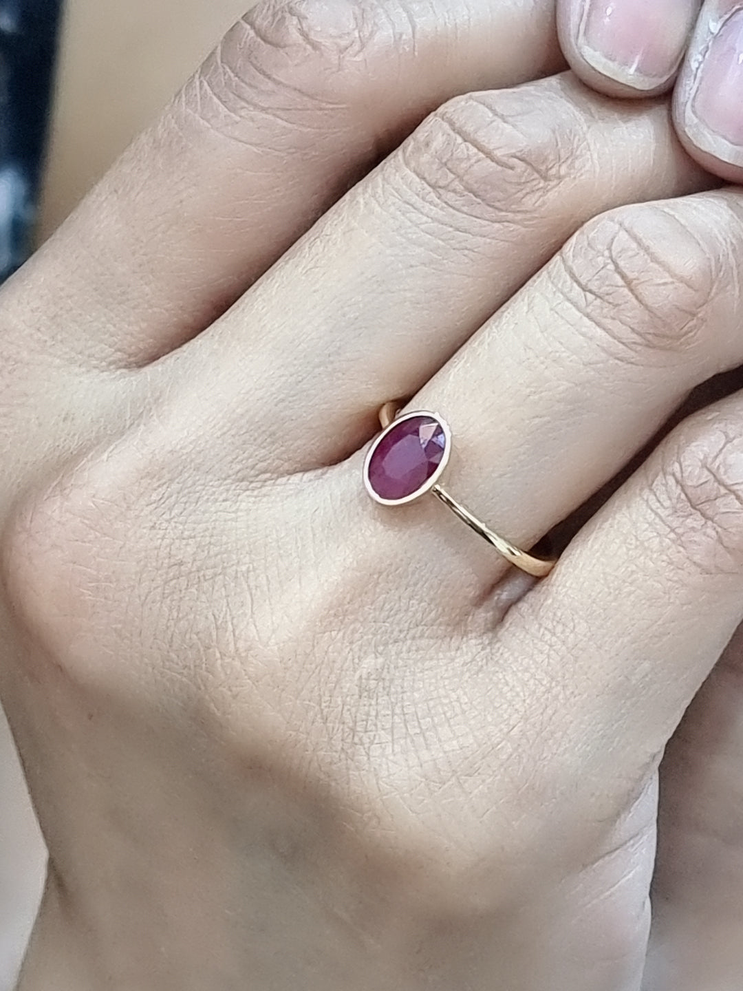 Solitaire Ruby Ring Crafted In 18k Yellow Gold