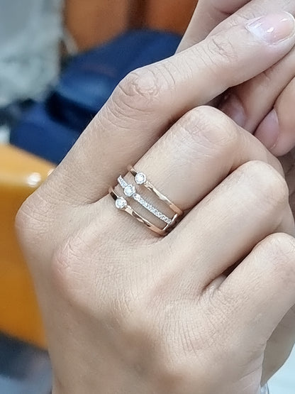 Three Band Diamond Ring In 18k Rose Gold