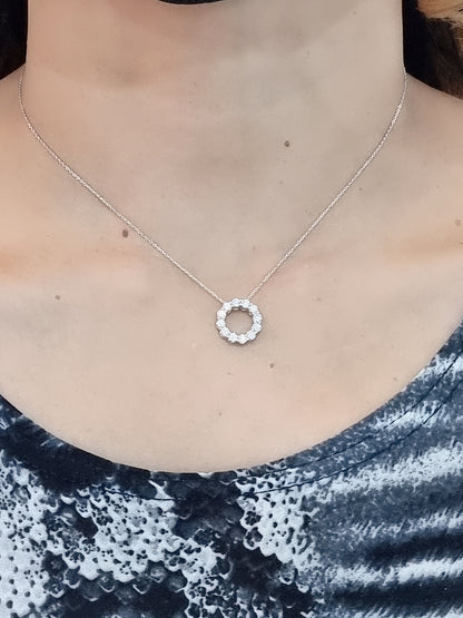 Diamond Circle Necklace In 18k White Gold.