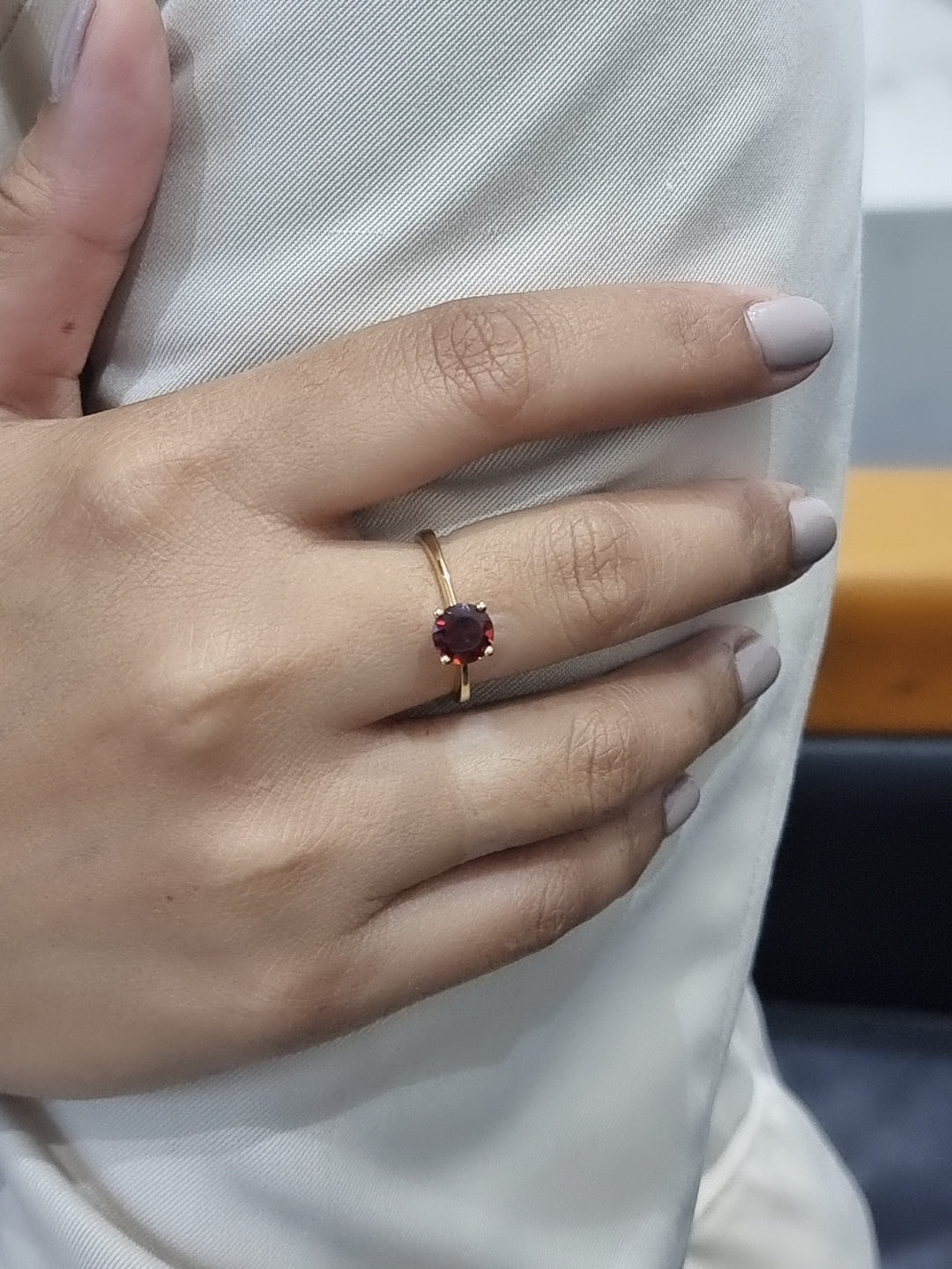 Solitaire Garnet Ring In 18k Yellow Gold