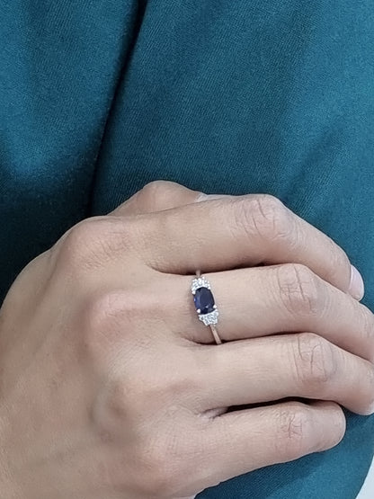 Sapphire And Diamond Ring In 18k White Gold.