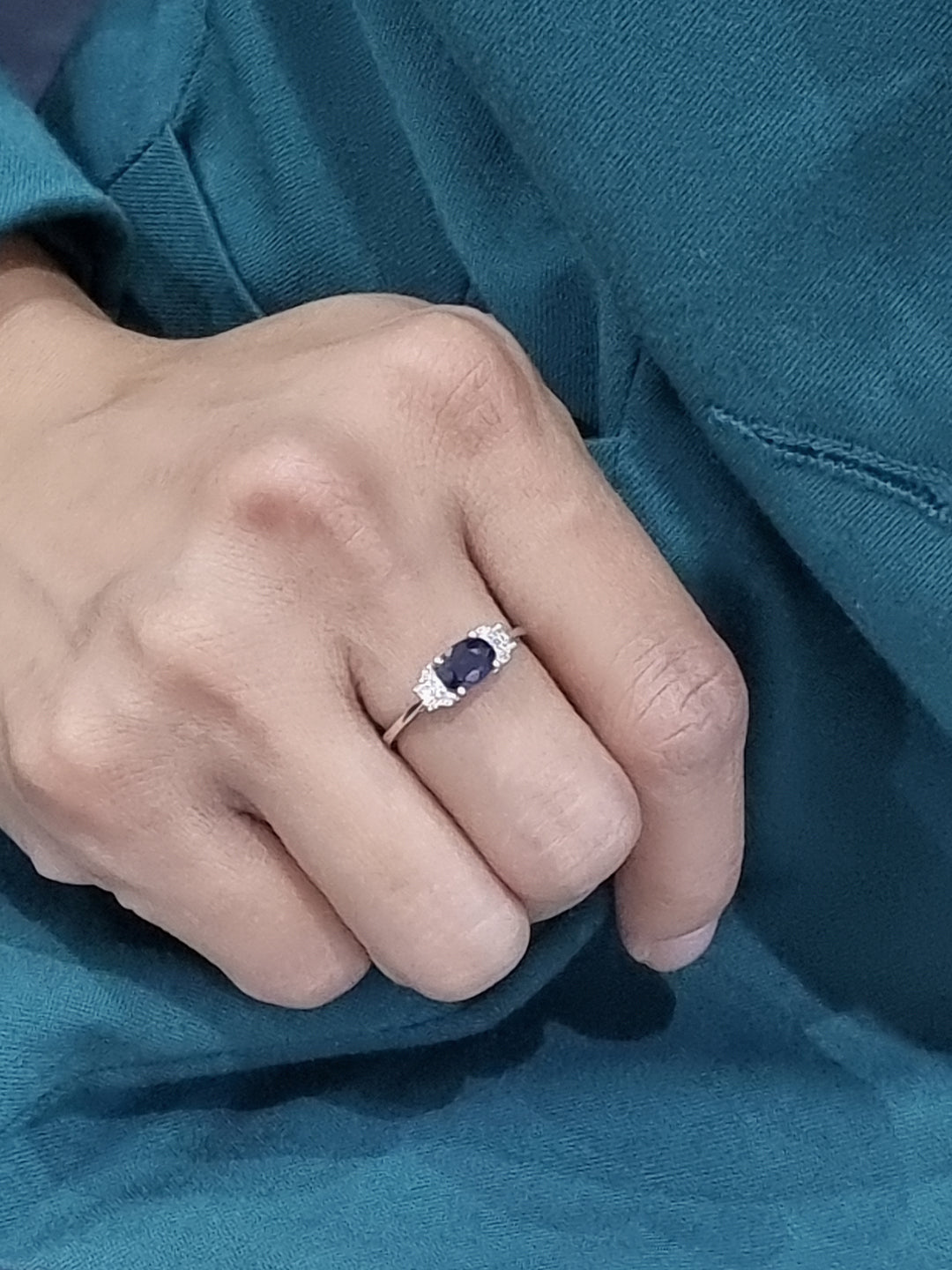 Sapphire And Diamond Ring In 18k White Gold.