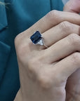 London Blue Topaz And Diamond Ring In 18k White Gold.