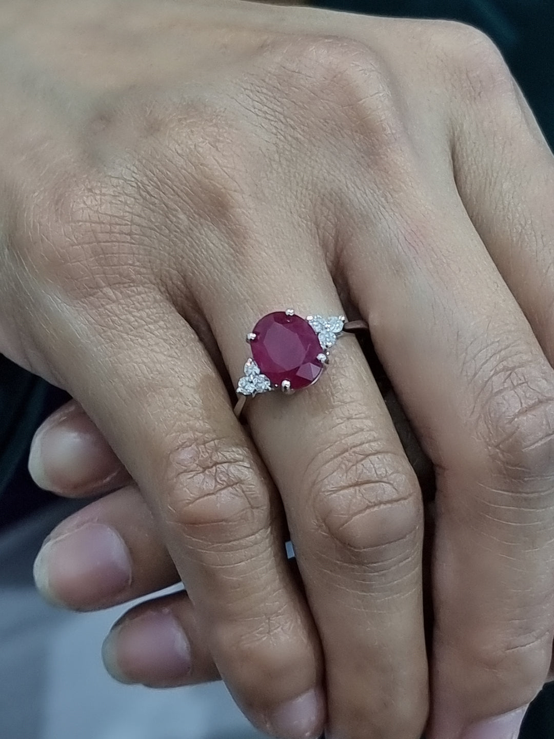 Ruby And Diamond Ring In 18k White Gold.