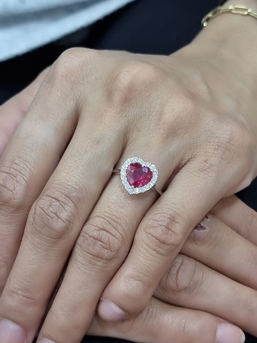 Heart Shape Ruby And Diamond Ring In18k White Gold.