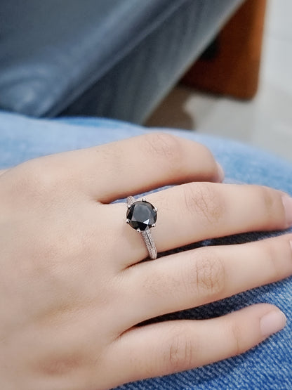 Solitaire Black Diamond Engagement Ring In 18k White Gold