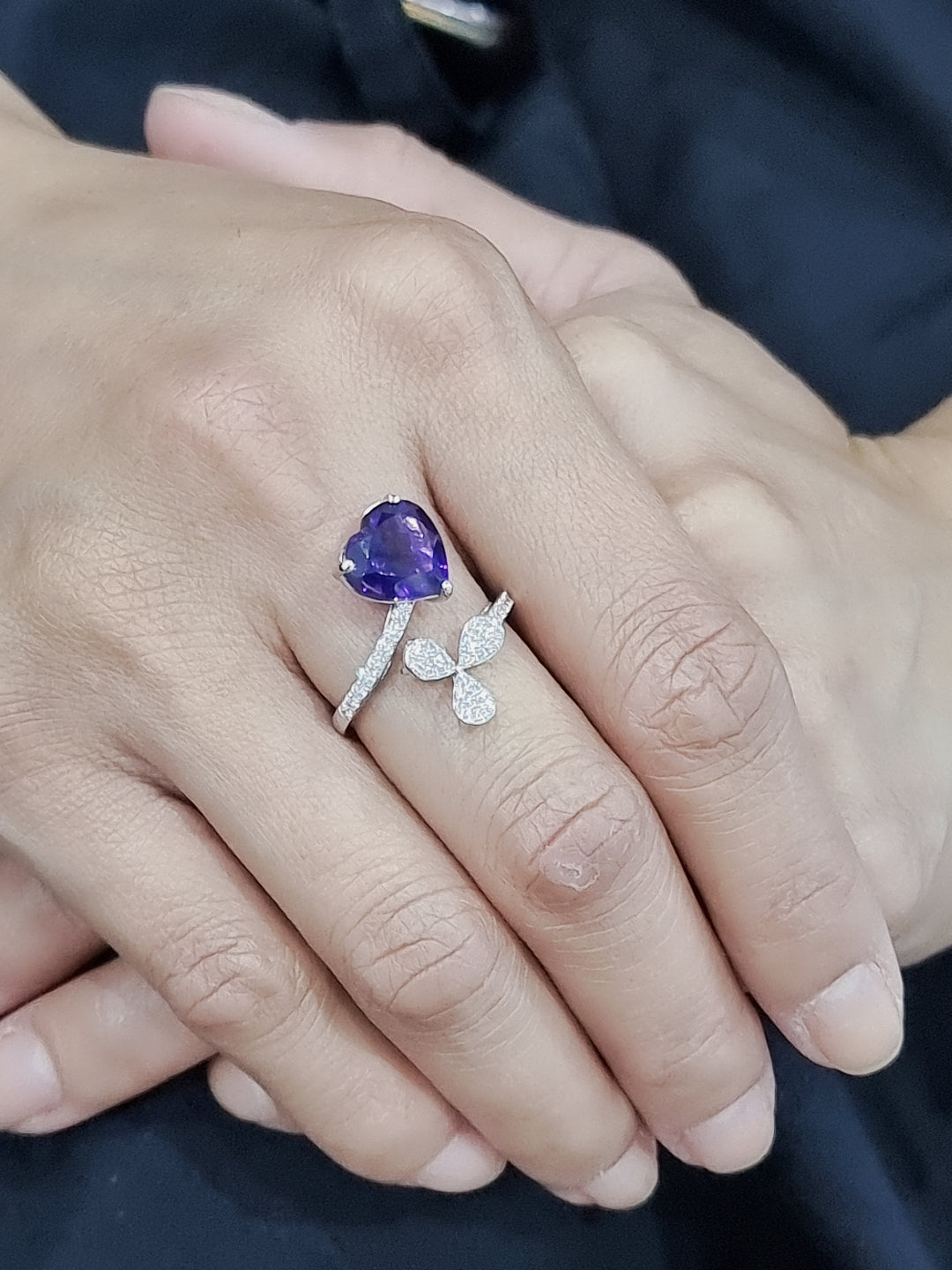 Amethyst And Diamond Ring In 18k White Gold