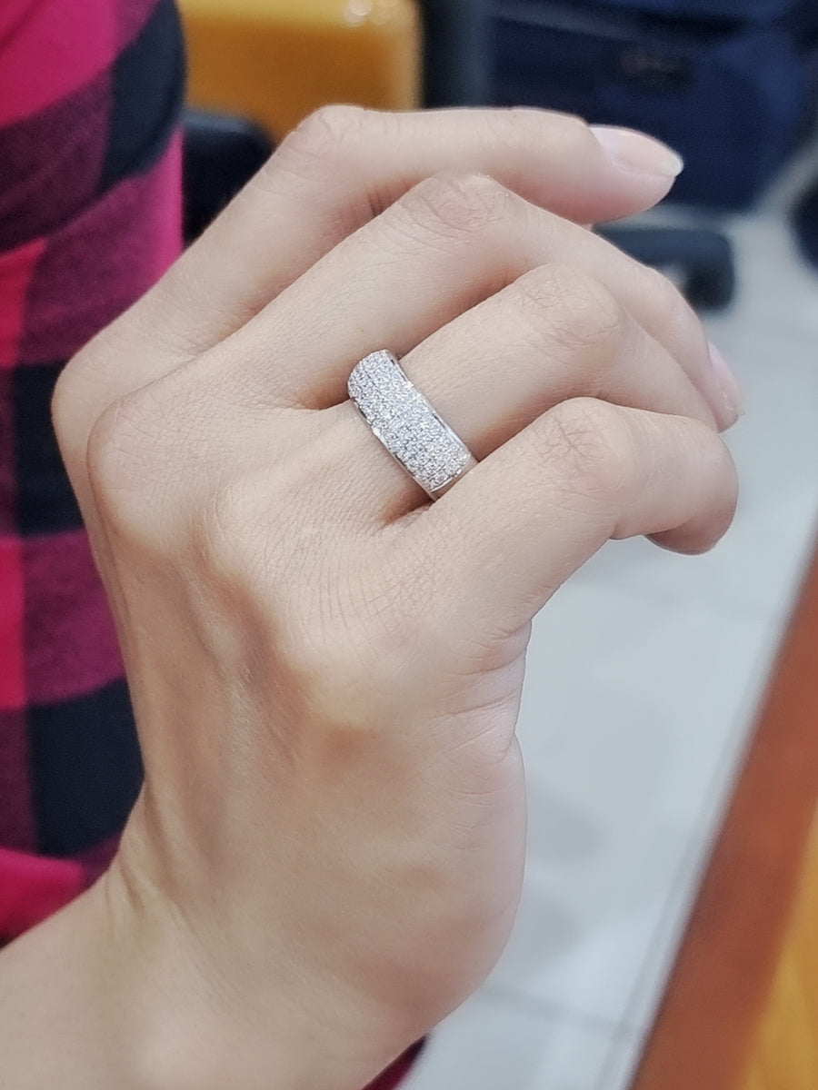 Wide Half Eternity Diamond Ring In 18k White Gold