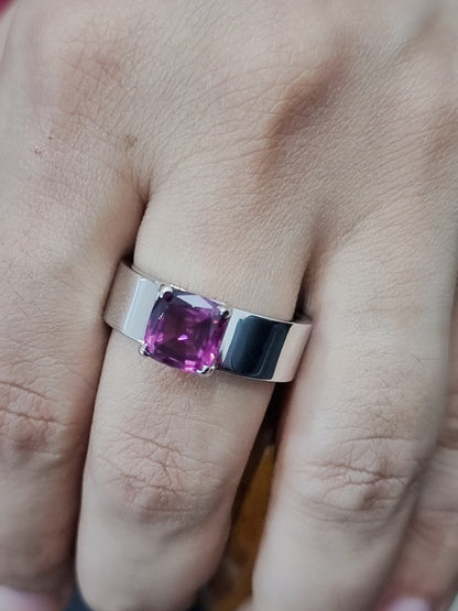 Solitaire Rhodolite Ring For Men In 18k White Gold