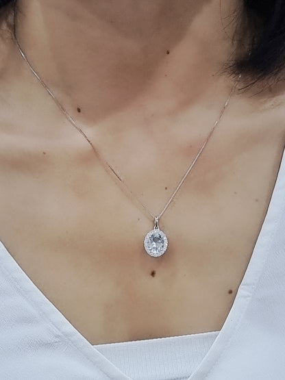 Aquamarine And Diamond Pendant In 18k White Gold