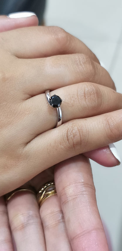 Solitaire Black Diamond Ring In 18k white Gold