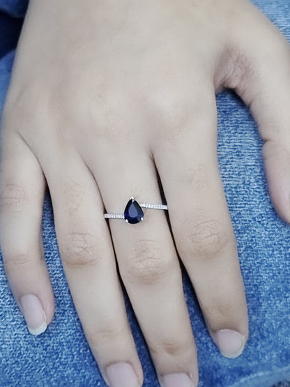 Solitaire Pear Shaped Sapphire Ring In 18k White Gold