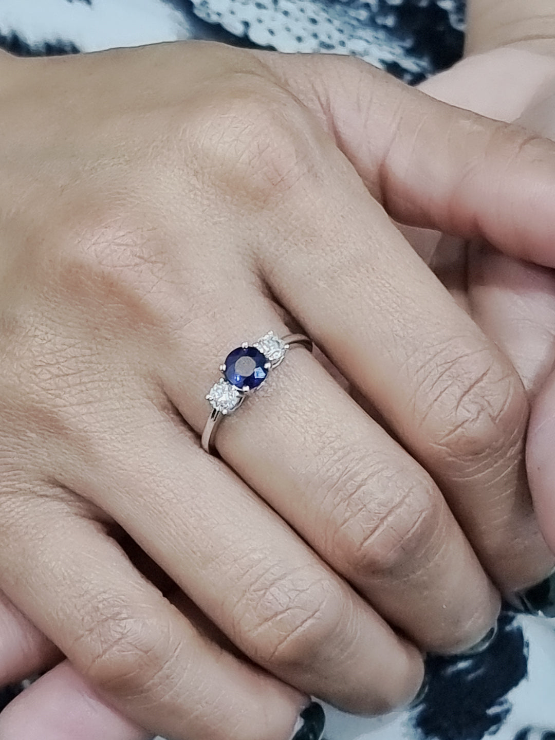 Sapphire And Diamond Trilogy Ring In 18k White Gold.