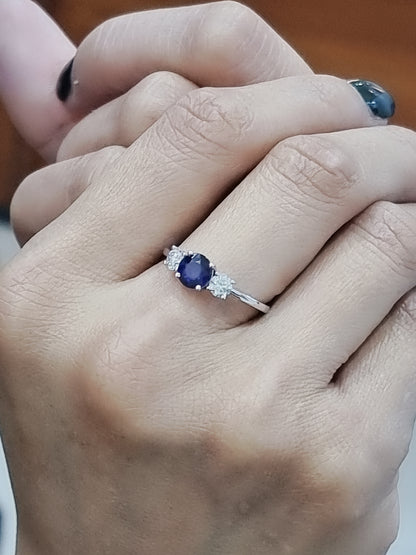 Sapphire And Diamond Trilogy Ring In 18k White Gold.