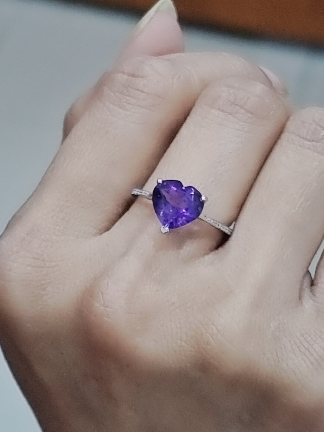 Amethyst And Diamond Ring In 18k White Gold.
