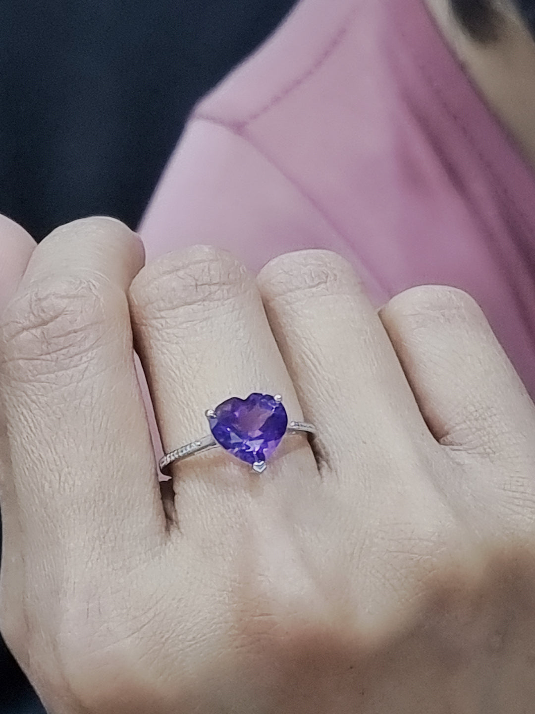 Amethyst And Diamond Ring In 18k White Gold.