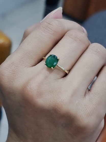 Solitaire Emerald Ring In 18k Yellow Gold.