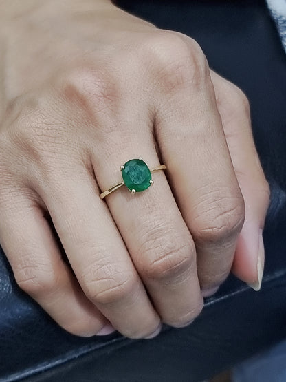 Solitaire Emerald Ring In 18k Yellow Gold.