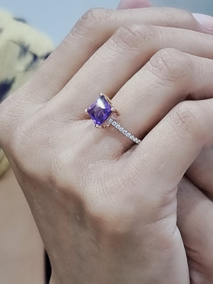 Amethyst And diamond Ring In 18k Rose Gold.