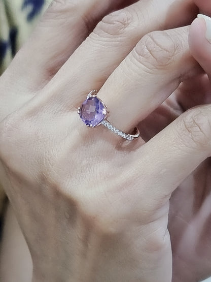 Amethyst And Diamond Ring In 18k Rose Gold.