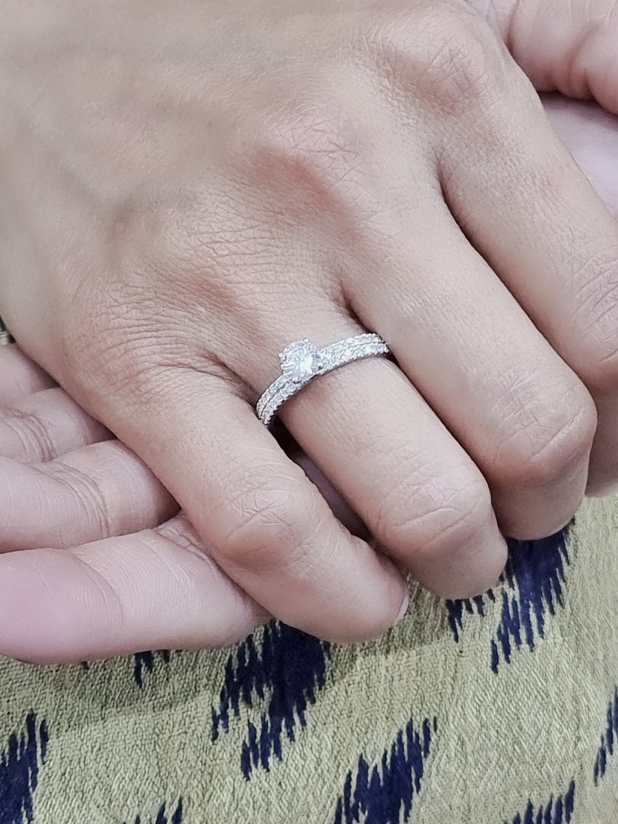 Solitaire Diamond Engagement Ring In 18k White Gold.