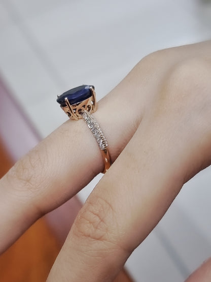 Royal Blue Sapphire And Diamond Ring In 18k Rose Gold.