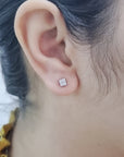 Four Diamond Cluster Stud Earrings In 18k White Gold.