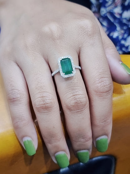 Emerald And Diamond Ring In 18k White Gold.