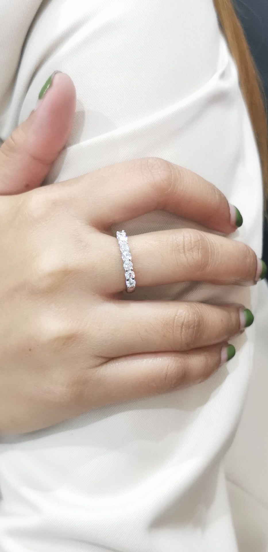 Seven Diamond Half Eternity Ring In 18k White Gold.