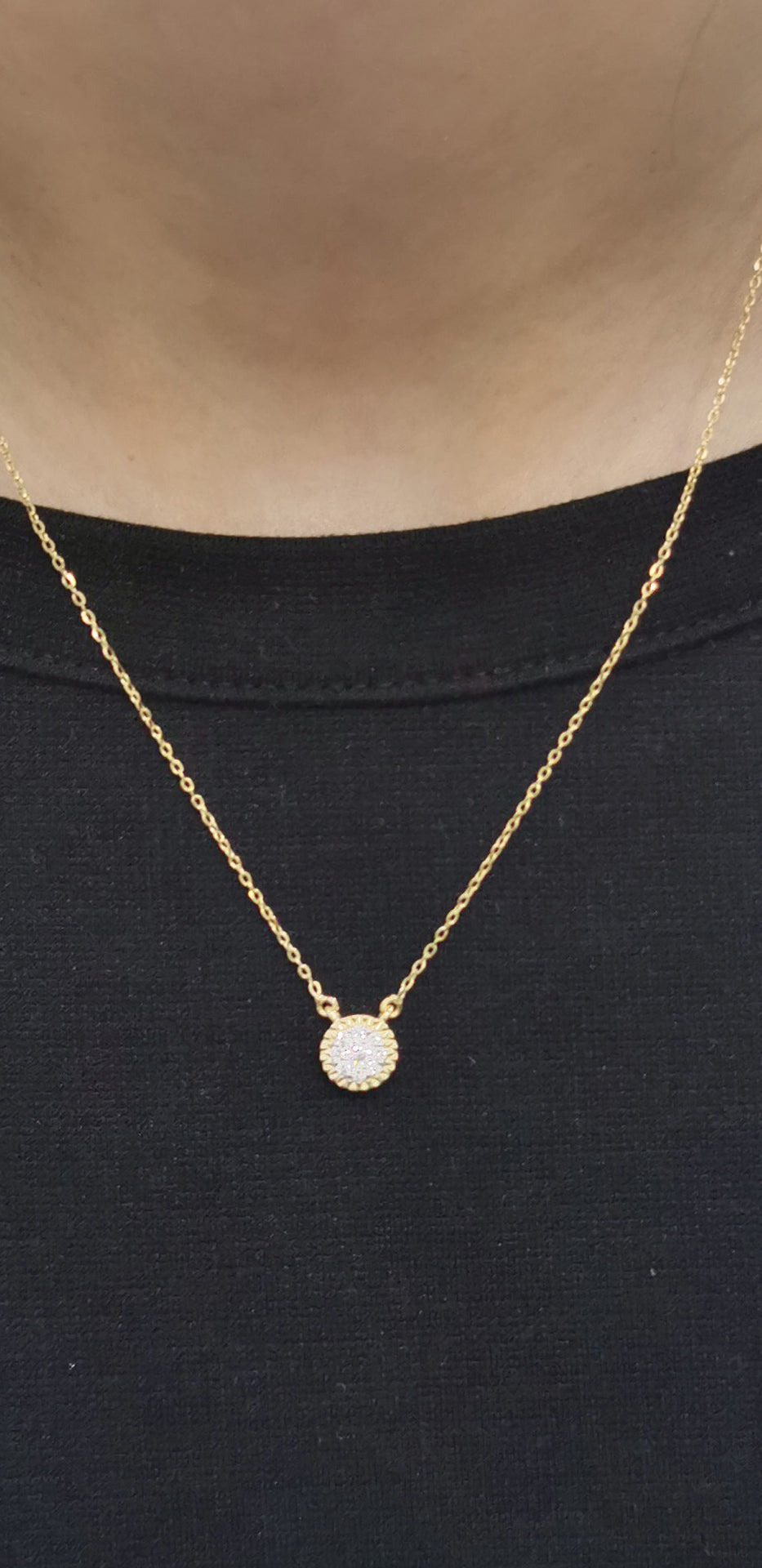 Cluster Setting Round Designer Pendant With Chain In 18k Yellow Gold.