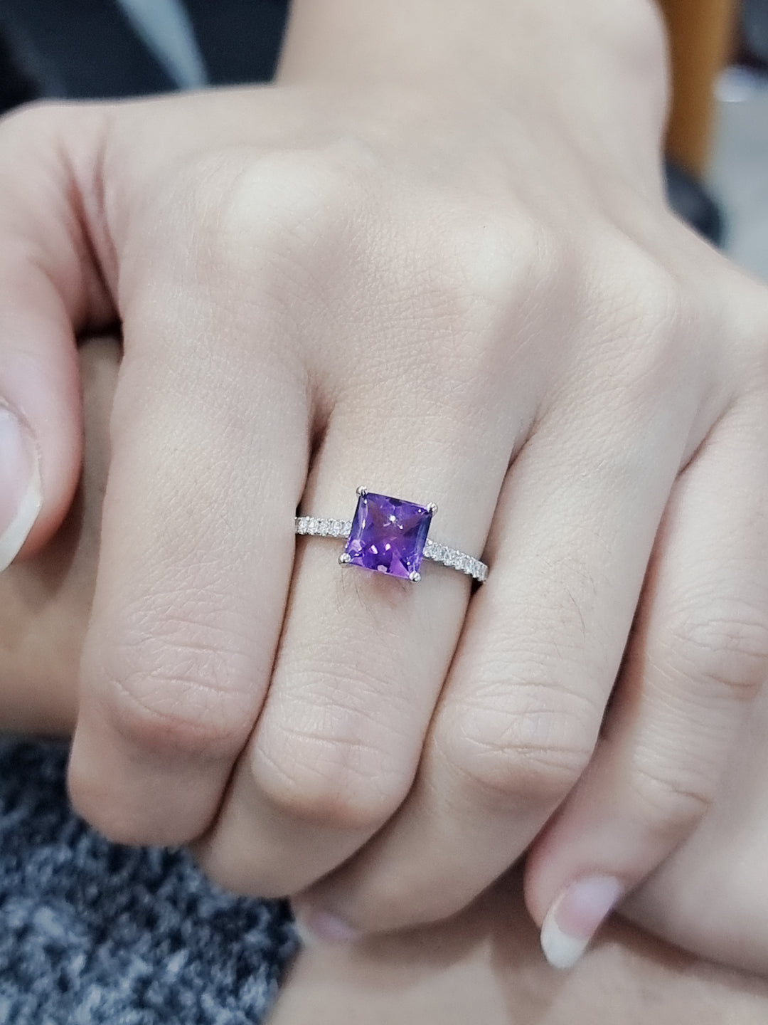 Amethyst And Diamond Ring In 18k White Gold.