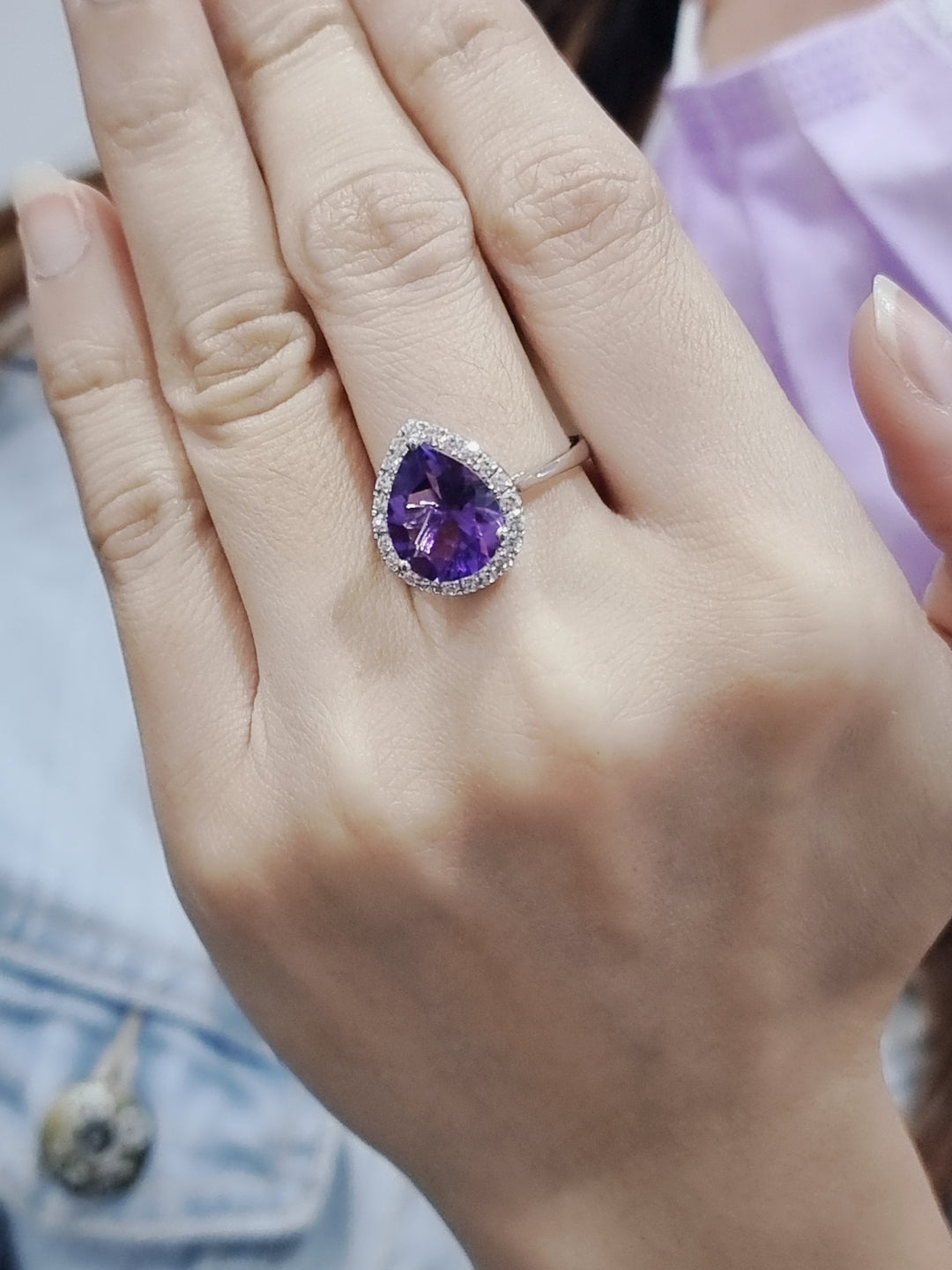 Amethyst And Diamond Ring In 18k White Gold.