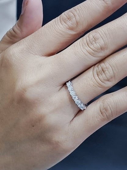 Seven Half Eternity Diamond Ring In 18k White Gold.