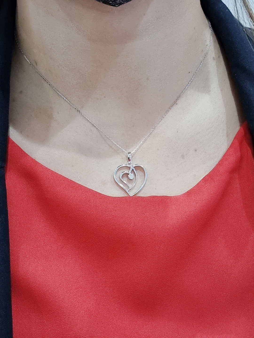 Heart Shaped Pendant With Diamond In 18k White Gold.