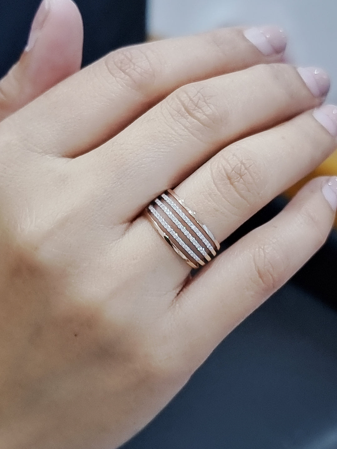 Multiple Row Diamond Dress Ring In 18k Rose Gold.