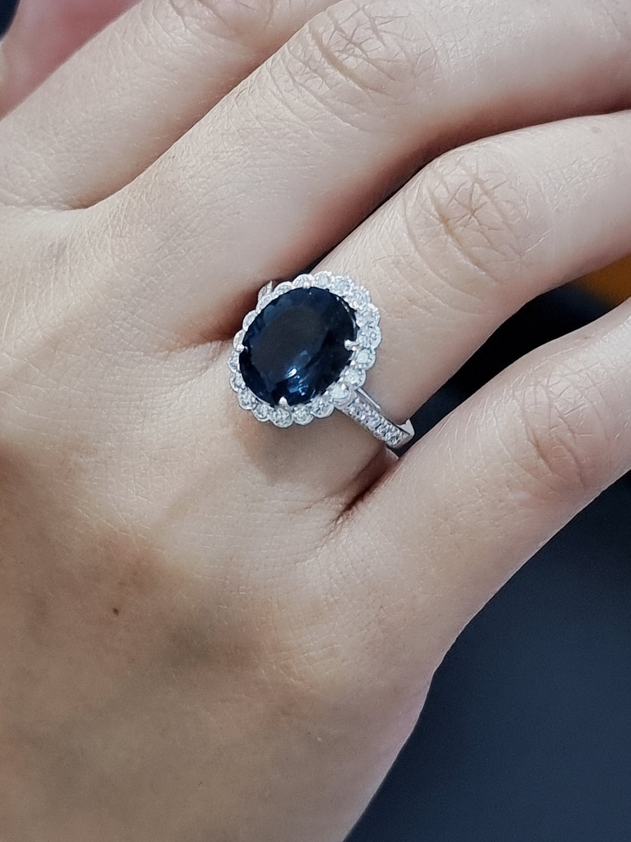 London Blue Topaz And Diamond Ring In 18k White Gold